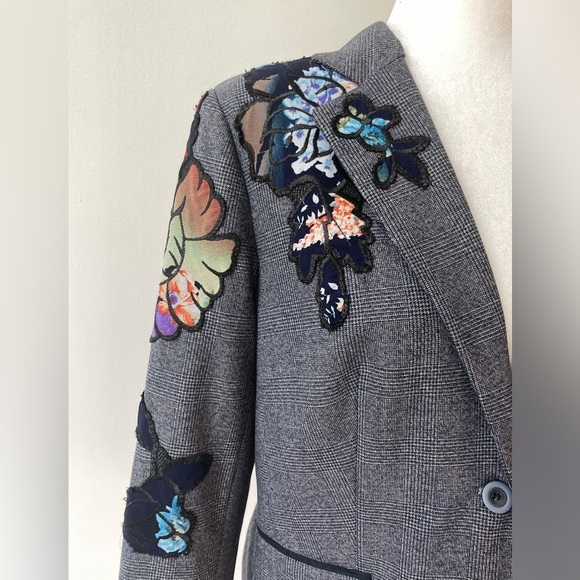 Vintage Alberto Makali Blazer Size 10 Blue Floral Appliqué Unique Maximalist - Picture 3 of 8